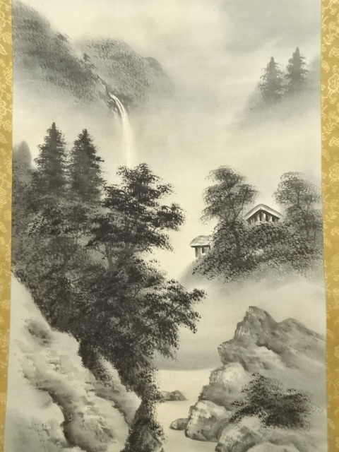 道具 ] - 道具 美象筆 水墨山水 肉筆絹本掛軸（保護箱） | ネット